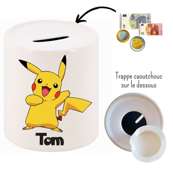Personalized children's pikachu pokemon piggy bank with first name / child's birthday gift
