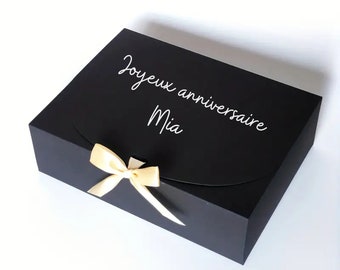 Caja de regalo personalizable con cinta de raso y papel de seda / texto de su elección / caja de regalo personalizada / embalaje con nombre