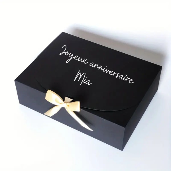 Boîte cadeau personnalisable avec ruban satin et papier de soie / texte au choix / coffret cadeau personnalisé / emballage avec prénom