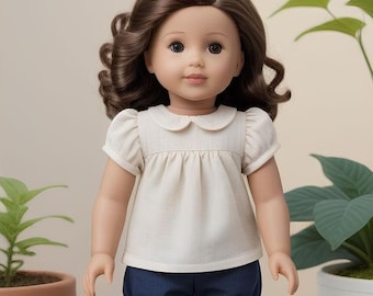 18" Doll - Boyer blouse pdf-naaipatroon (gemaakt voor American Girl, past ook bij onze generatie!)
