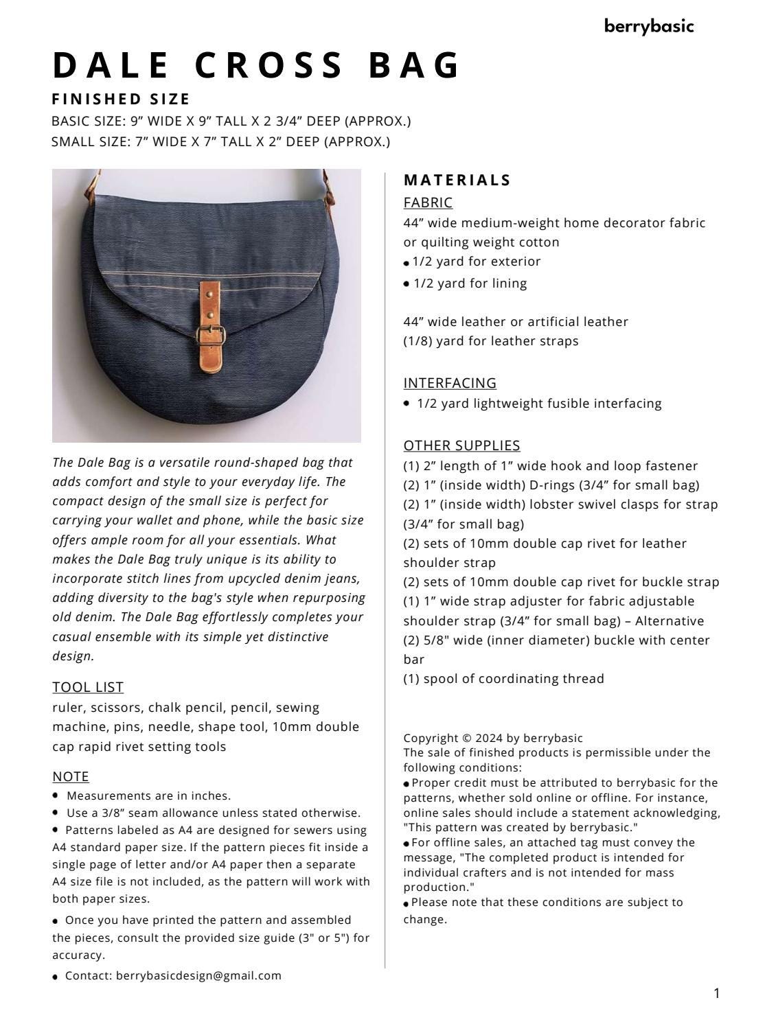 Dale Crossbody Bag Sewing Pattern PDF | Upcycled Denim Saddle Purse ...