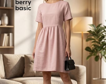 Tillie Gathered Skirt Dress Sewing Pattern PDF | Short Sleeve A-Line Dress | Beginner Round Neck Dress Tutorial | Women's Sizes XS to XXL