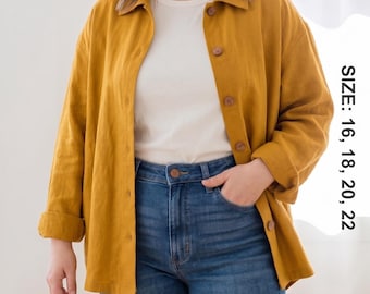 Ibarra Curvy jas pdf-naaipatroon | Chore-jas grote maten | Overshirt maat 16 t/m 22 | Casual jack met verlaagde schoudernaden DIY | Doorgestikt: