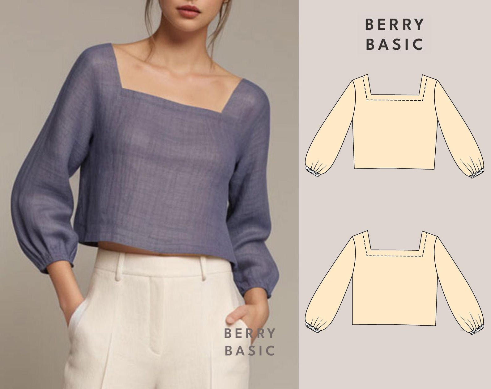 Cerys Square Neck Top PDF Pattern (A4, US Letter, A0, 36"x48" Printing ...