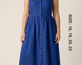 Rufus Curvy Fit mouwloze button-down jurk pdf naaien Paggern | Zomerjurk met V-hals pdf | Kleding voor beginners: kledingmaat 16-22 | Doorgestikt: