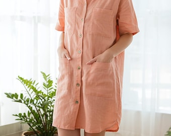 Naaipatroon overhemdjurk Rueben | Jurk met korte mouwen, button-down, pdf | Linnen jurkpatroon geschikt voor beginners | Rueben-jurkmaten XS-XXL