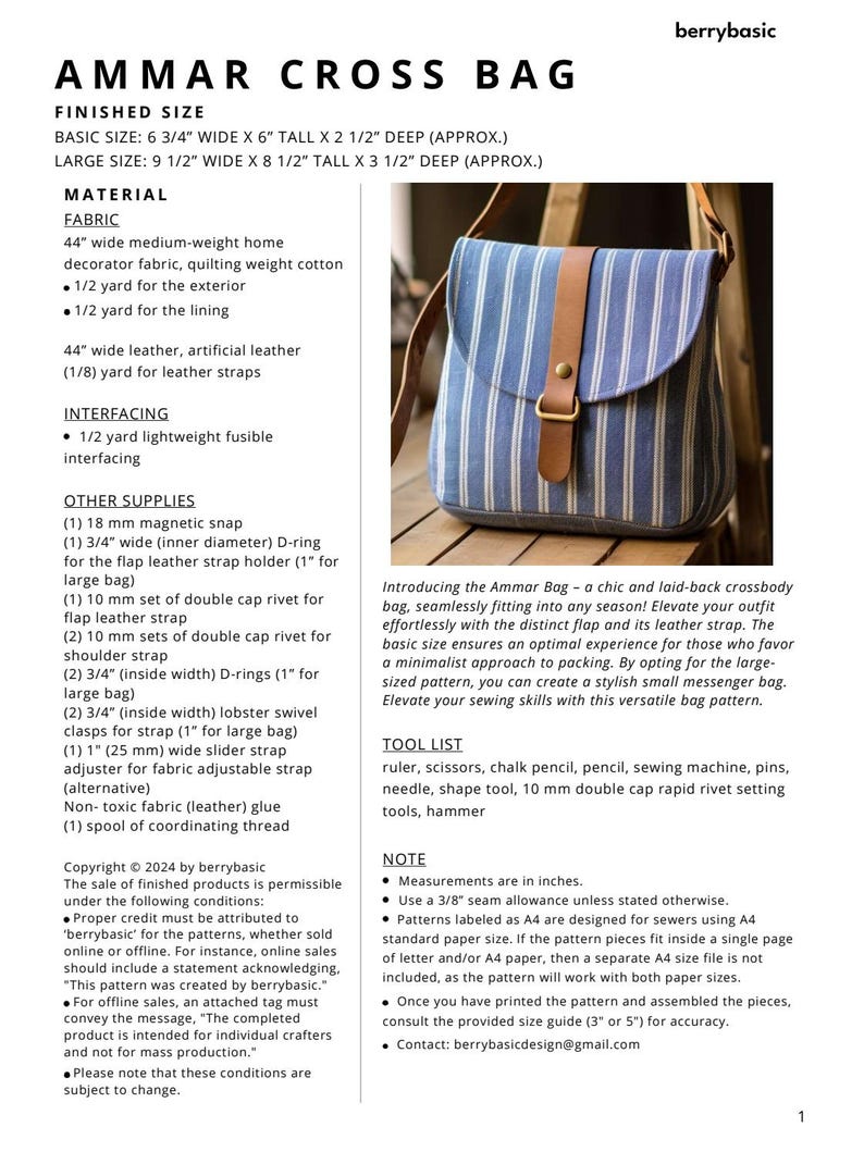 Ammar Cross Bag PDF Sewing Pattern (2 Sizes) - Easy Sewing Pattern - Etsy