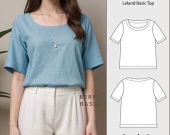 Leland Basic Top PDF Sewing Pattern  - 4 Kinds of Paper (A4, US Letter, A0, 36"x48")