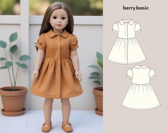18" Doll - Calhoun Dress PDF Sewing Pattern | Puff Sleeve Collar Dress PDF | Classic Toy Clothing DIY | Made for American Girl