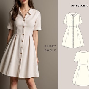 Vestido Luis Box Pleats - Molde de Costura em PDF - 4 Tipos de Papel (A4, Carta EUA, A0, 36" x 48")