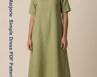 Patrón de costura en PDF del vestido sencillo Marjorie / Vestido de lino para mujer / Patrón de vestido midi holgado / Ideal para principiantes / Tallas de la XS a la XXL