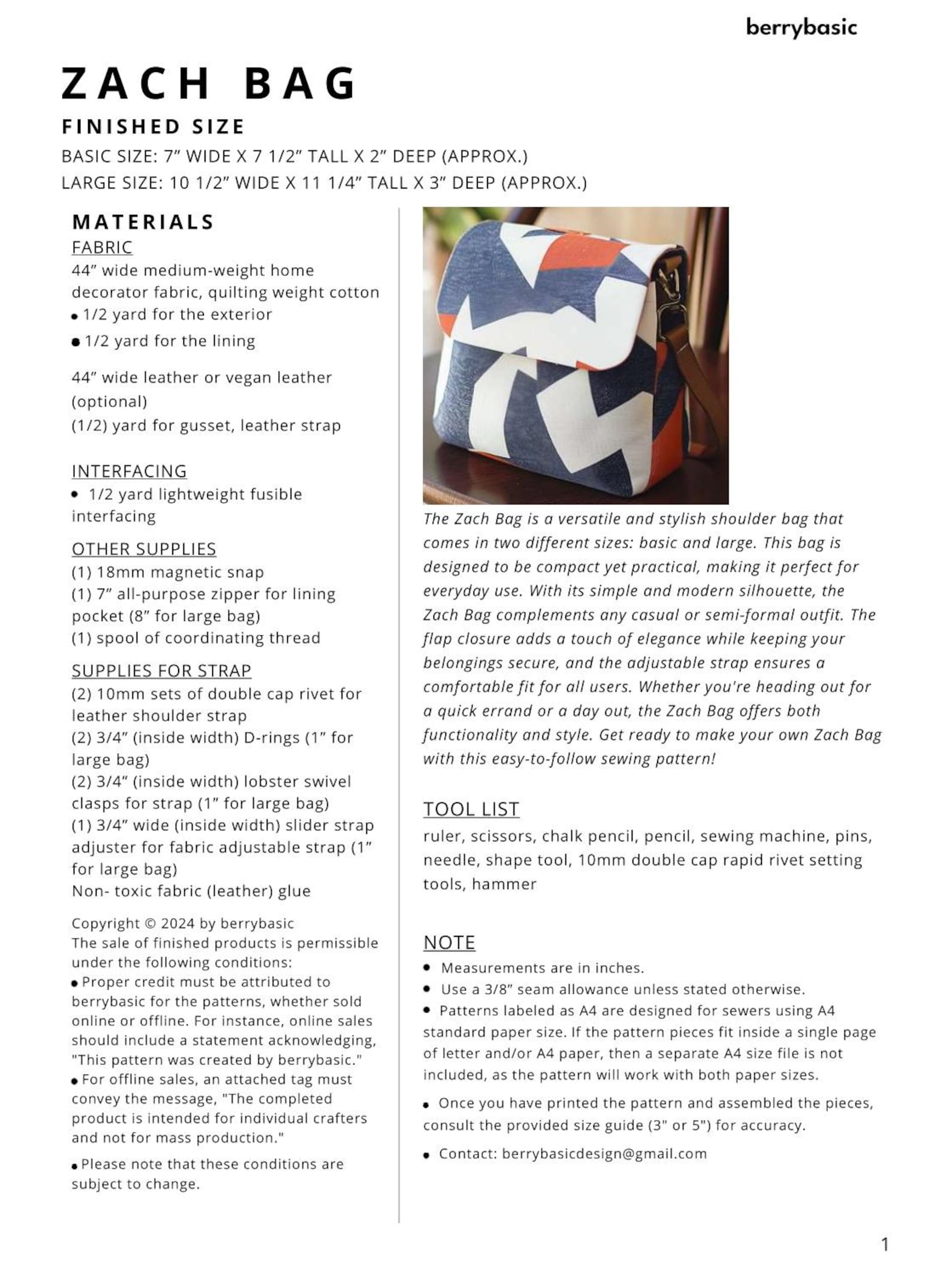 Zach Bag PDF PDF Sewing Pattern (2 Sizes) - Easy Sewing Pattern - Etsy