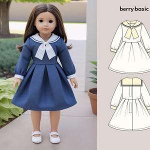 18&quot; Doll - Vaughn Sailor Collar Dress PDF Sewing Pattern (Made for American Girl, Fits Our Generation Too!)