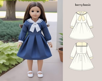 18" Doll - Vaughn Sailor Collar Dress PDF Sewing Pattern (Made for American Girl, Fits Our Generation Too!)