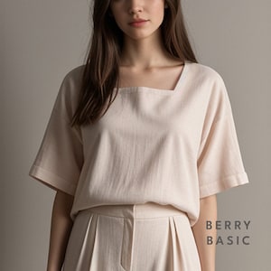Padrão de costura em PDF para blusa de gola quadrada Kiran - 4 tipos de papel (A4, Carta EUA, A0, 36" x 48")