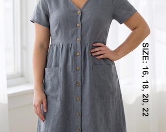 Naaipatroon Curvy Cecil-zomerjurk | Jurk met V-hals en knopen aan de voorkant | Digitale download voor beginners | Maten 16 t/m 22 | Doorgestikt: