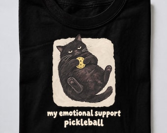 Emotional Support Pickleball Cat Shirt, Vintage Hand-Painted Art, Cat Lover Gift