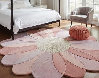 Tappeto a margherita rosa cipria – Tappeto trapuntato a forma di fiore di grandi dimensioni per camerette femminili e camerette per bambini