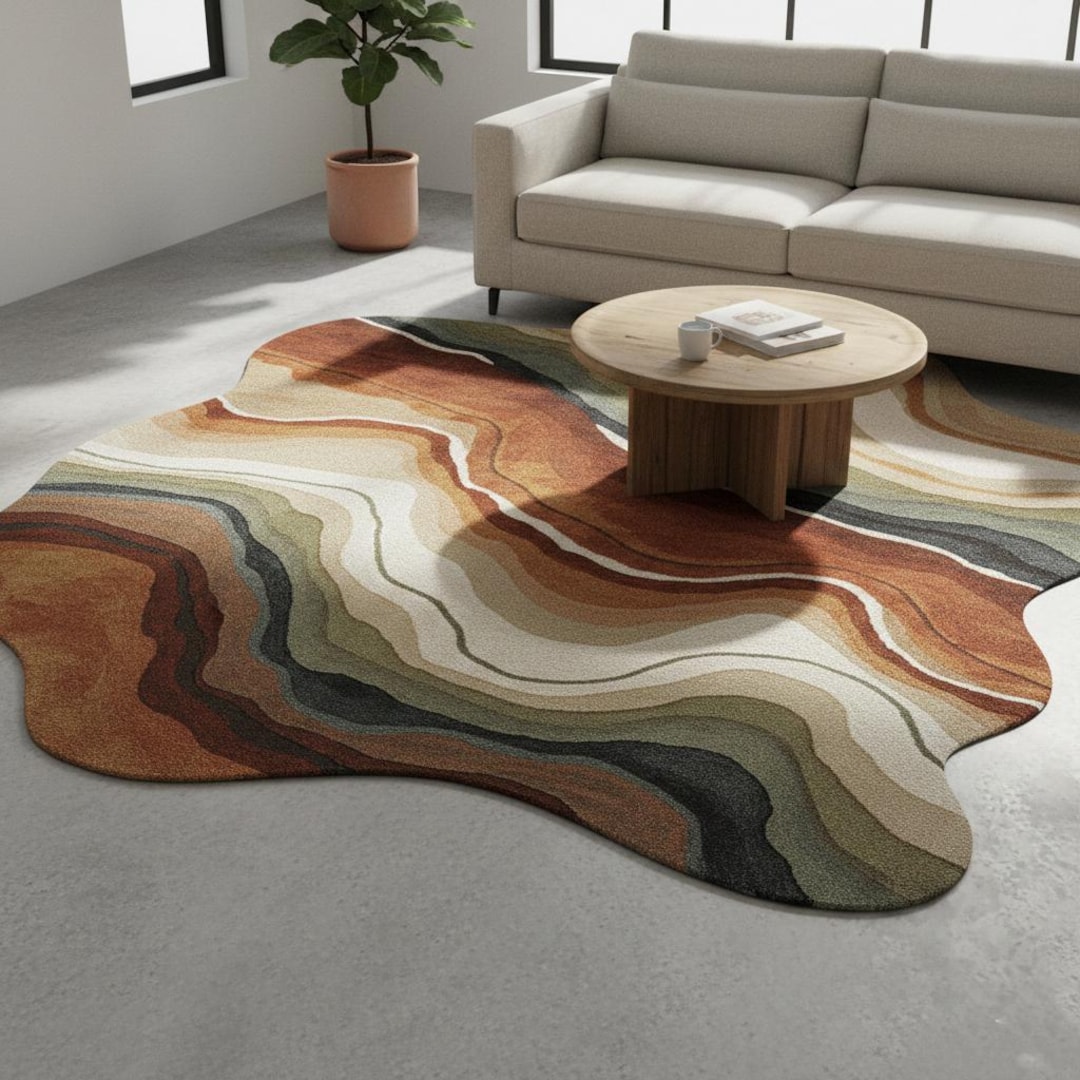 Abstract Organic Shape Area Rug Modern Earth Tone Carpet Handmade ...