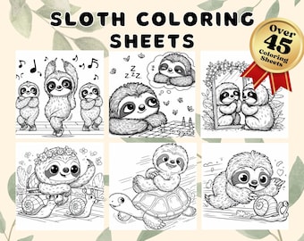 Páginas para colorear de perezosos para niños y adultos, más de 45 hojas imprimibles (PDF). Actividad fácil para amantes de los animales. Verano.