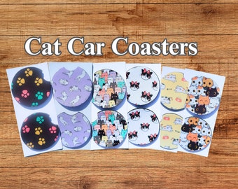 Cat Car Coaster Gift for Mom - Quirky Cat Lover Accessories - Kitty Pattern Cup Holder Decor - Fun Gifts for Her