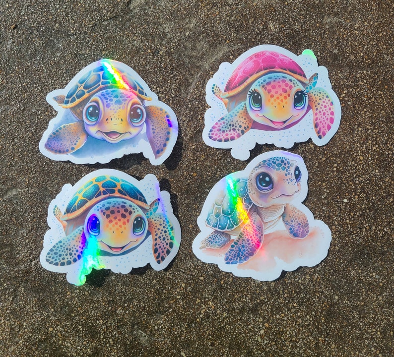 Cute Sea Turtle Holographic Vinyl Stickers for Turtle Lovers Die-cut ...