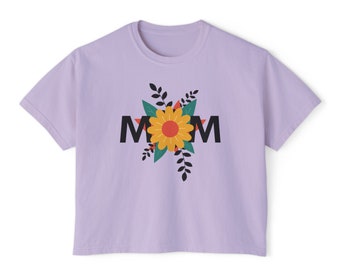 T-shirt carré fleuri pour femme Mom