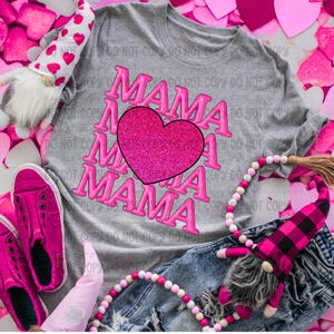 Mama Heart Faux Glitter T-shirt