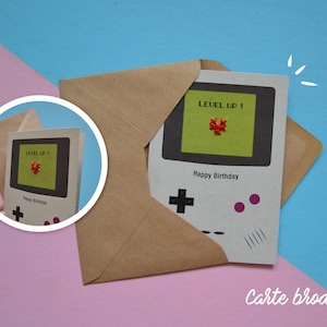 Carte anniversaire brodée video game