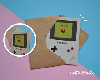 Carte anniversaire brodée video game