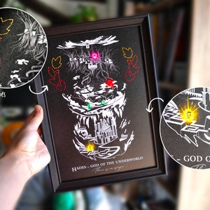 Gestickte Illustration „Karte der Unterwelt“ Hades
