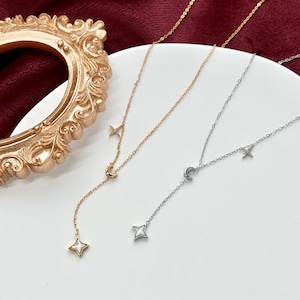 Silver Shiny Star Moon Clavicle Necklace, Golden North Star Pendant Jewellery, Gold Chain Y Shaped Lariat Necklace, Dainty Crescent Jewelry
