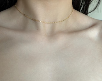 Golden Chain Choker, Basic Shiny Clavicle Necklace, Gold Plated Sterling Silver Minimalist Everyday Jewellery, Dainty Elegant Jewelry