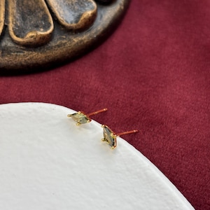 Mini Olive Stud Earrings, Tiny Basic Golden Green Gemstone Earrings, Emerald Jewelry, 18K Gold Plated Sterling Silver Studs Jewellery