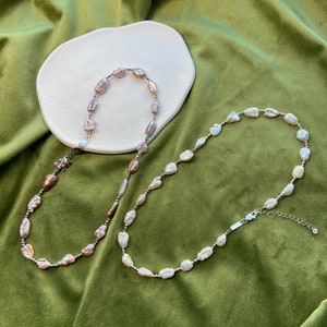 Lila Natürliche Keshi Perle Regenbogen Barock Perle 925 Sterling Silber Halskette Frühling Sommer Halskette