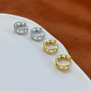 Silver Cut Out Star Hoop Earrings, Golden Hallow Star Huggie Jewelry, Daily Basic Everyday Hoop, Gold Plated 925 Sterling Silver Jewellery