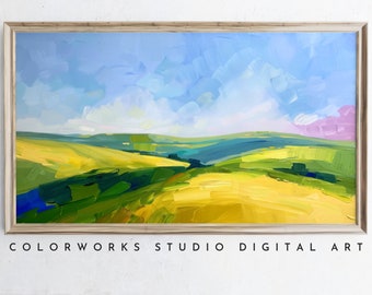 Samsung Frame TV Art - Modern Landscape Digital Oil Painting, Instant Download, Bright Colorful, Wide Open Field, Contemporary Minimalist