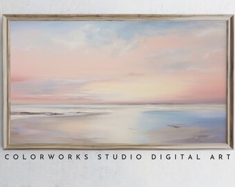 Samsung Frame TV Art | Abstract Beach Sunrise Painting | Soft Pastel Landscape