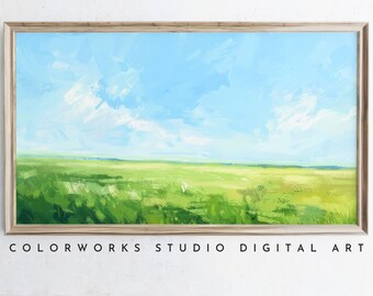 Samsung Frame TV Art - Modern Landscape Digital Oil Painting, Instant Download, Bright Colorful, Wide Open Field, Contemporary Minimalist