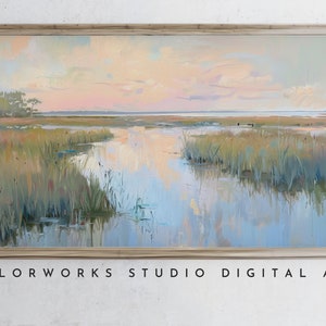 Samsung Frame TV Art | Soft Pastel Sunset Marsh | Abstract Landscape Digital Painting | South Carolina Lowcountry | Twilight Wetlands