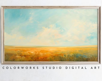 Samsung Frame TV Art - Modern Landscape Digital Oil Painting, Instant Download, Bright Colorful, Wide Open Field, Contemporary Minimalist