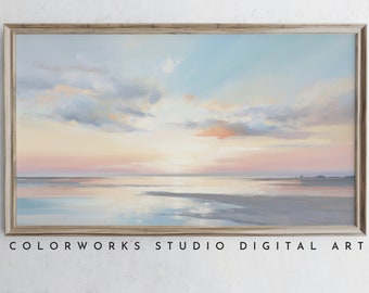 Samsung Frame TV Art | Abstract Beach Sunrise Painting | Soft Pastel Landscape