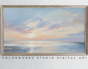 Samsung Frame TV Art | Abstract Beach Sunrise Painting | Soft Pastel Landscape