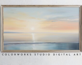 Samsung Frame TV Art | Abstract Beach Sunrise Painting | Soft Pastel Landscape