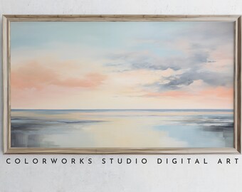 Samsung Frame TV Art | Abstract Beach Sunrise Painting | Soft Pastel Landscape