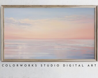 Samsung Frame TV Art | Abstract Beach Sunrise Painting | Soft Pastel Landscape