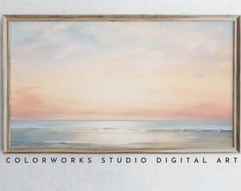 Samsung Frame TV Art | Abstract Beach Sunrise Painting | Soft Pastel Landscape