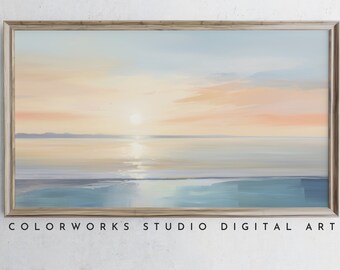 Samsung Frame TV Art | Abstract Beach Sunrise Painting | Soft Pastel Landscape
