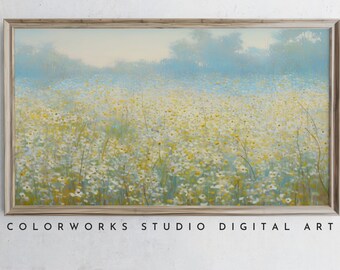Samsung Frame TV Art | Soft Pastel Glowing Daisy Field | Impressionist Style Landscape