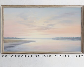 Samsung Frame TV Art | Abstract Beach Sunrise Painting | Soft Pastel Landscape